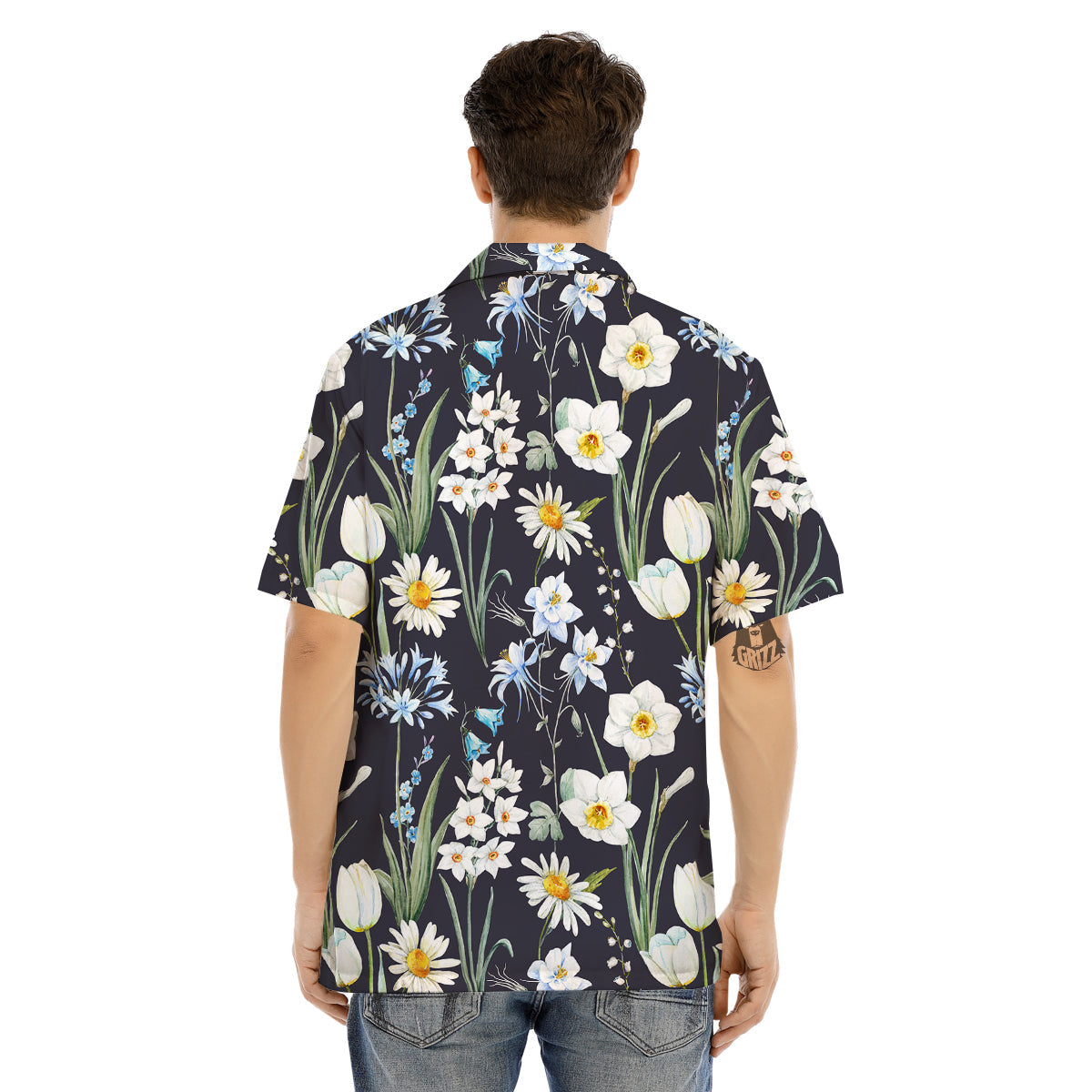 Flower White Daffodil Print Pattern Men's Hawaiian Shirt-grizzshop