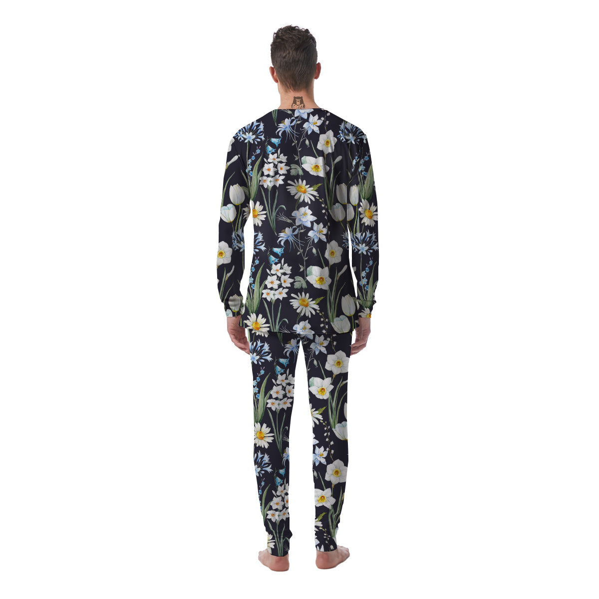 Flower White Daffodil Print Pattern Men's Pajamas-grizzshop