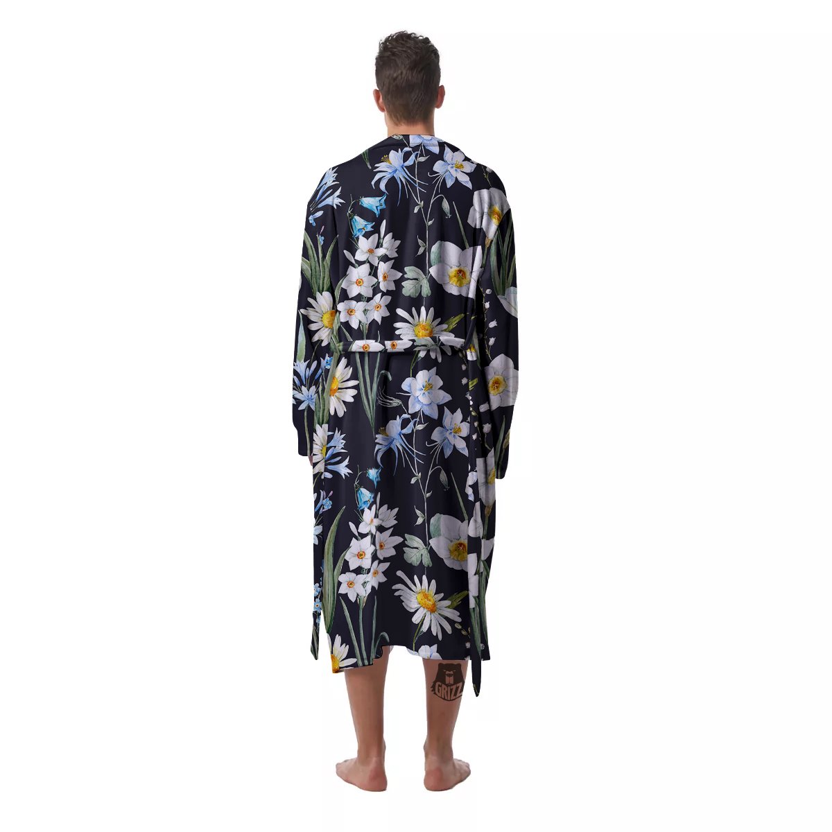 Flower White Daffodil Print Pattern Men's Robe-grizzshop
