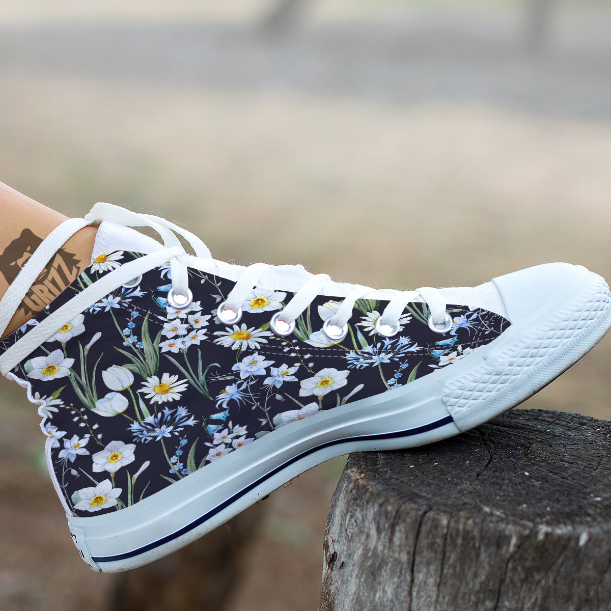 Flower White Daffodil Print Pattern White High Top Shoes-grizzshop