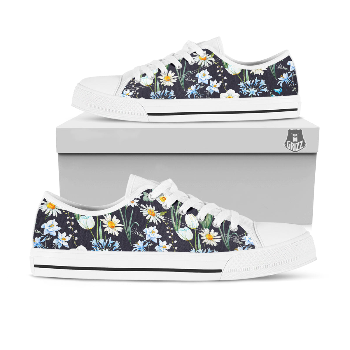 Flower White Daffodil Print Pattern White Low Top Shoes-grizzshop