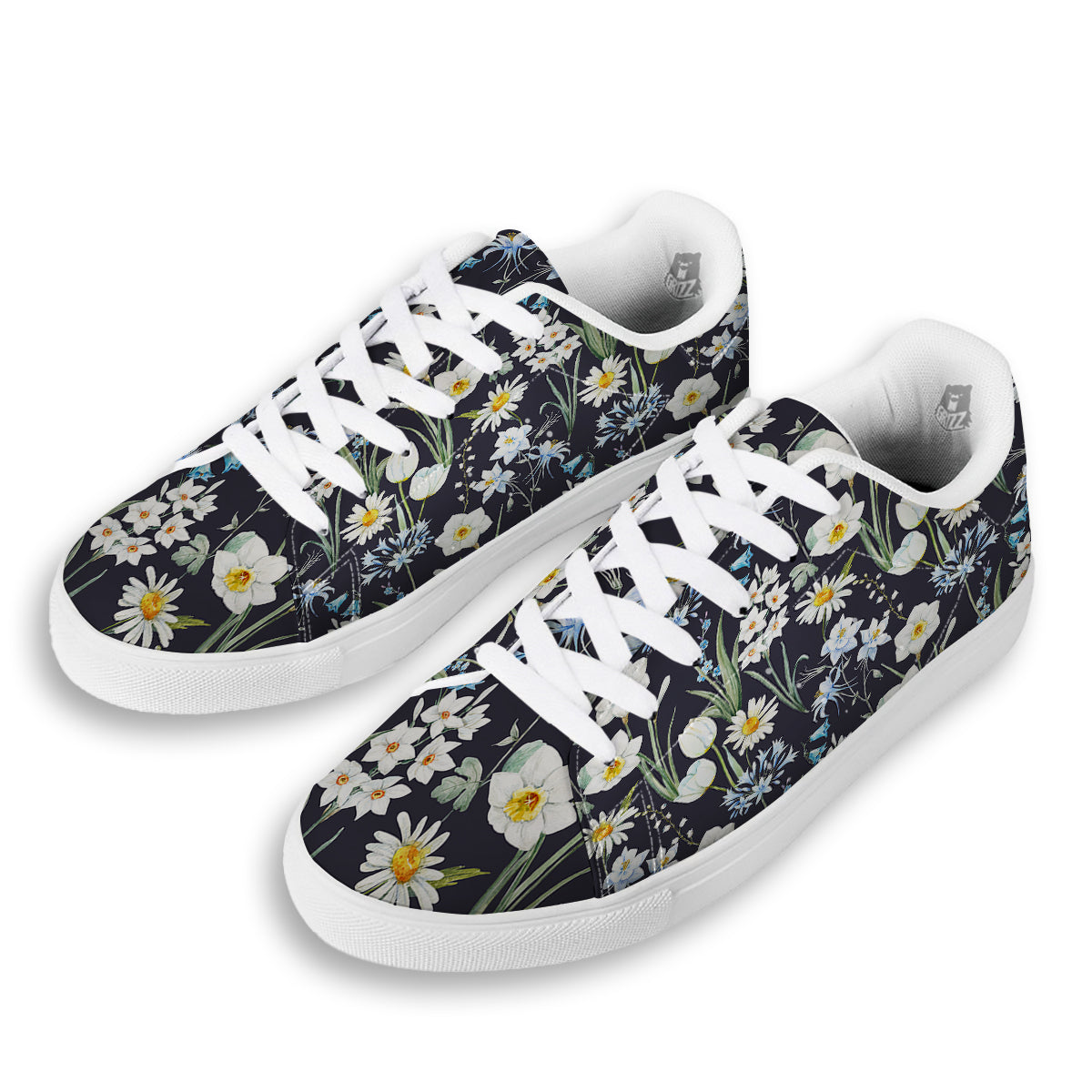 Flower White Daffodil Print Pattern White Low Top Sneakers-grizzshop