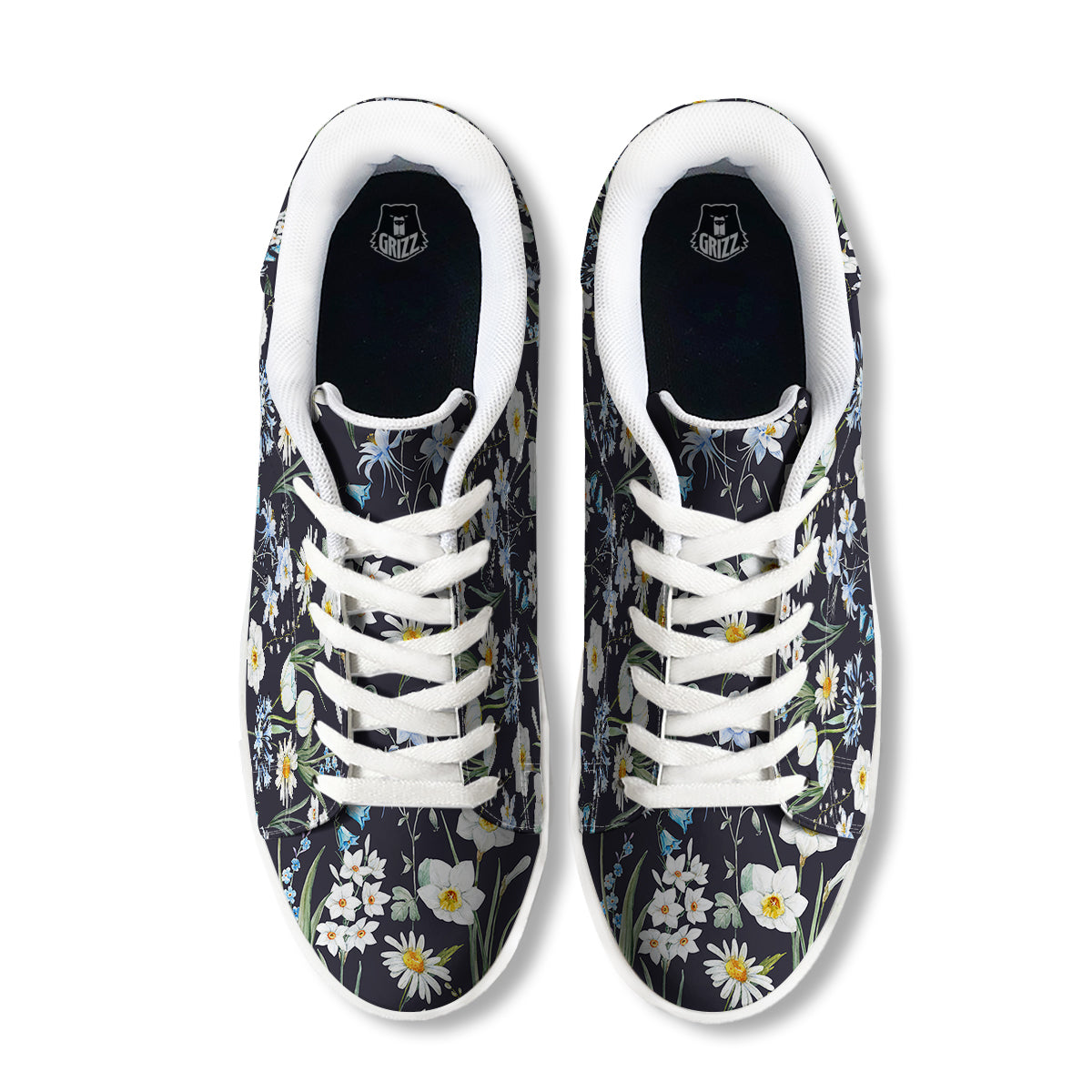 Flower White Daffodil Print Pattern White Low Top Sneakers-grizzshop