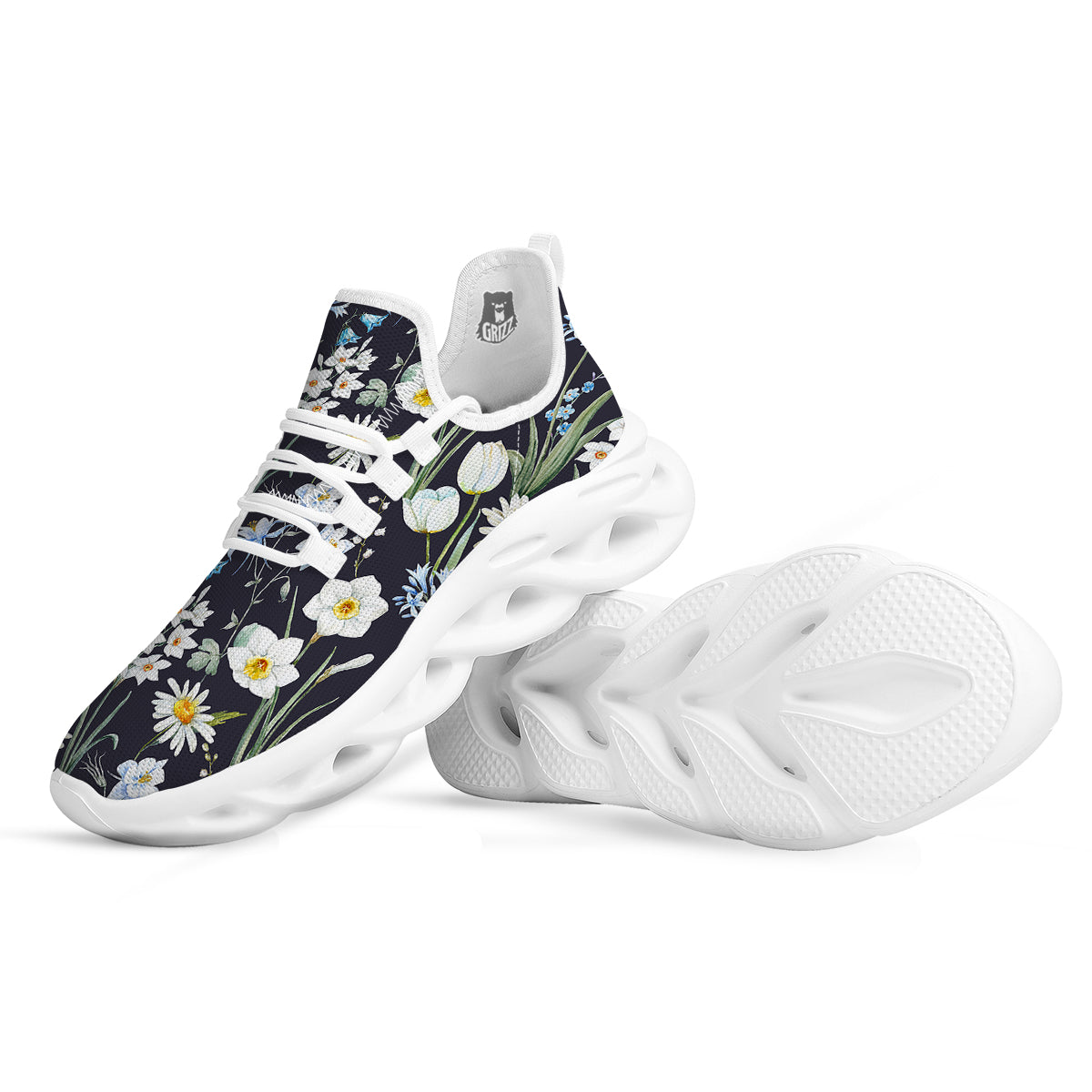 Flower White Daffodil Print Pattern White Running Shoes-grizzshop