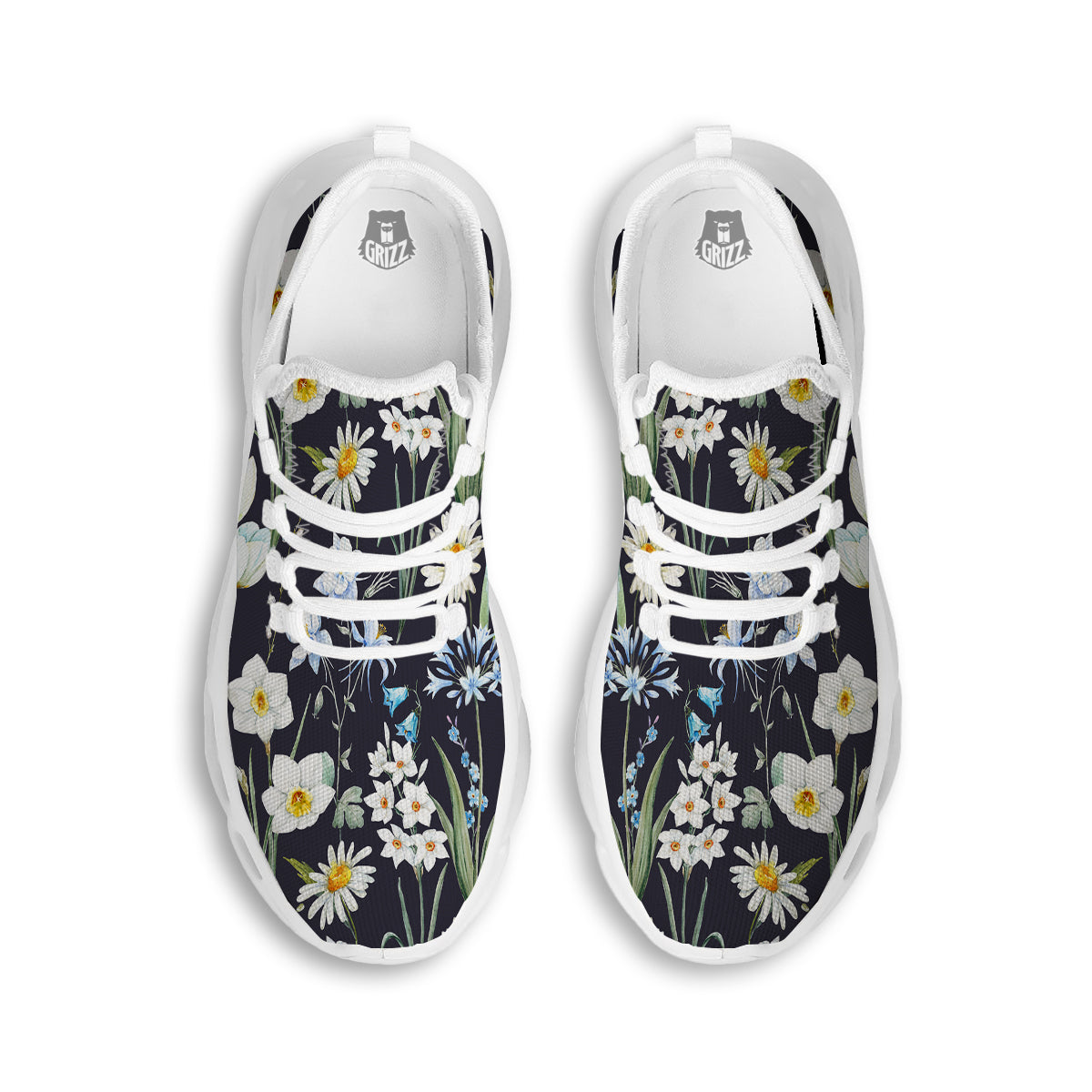 Flower White Daffodil Print Pattern White Running Shoes-grizzshop