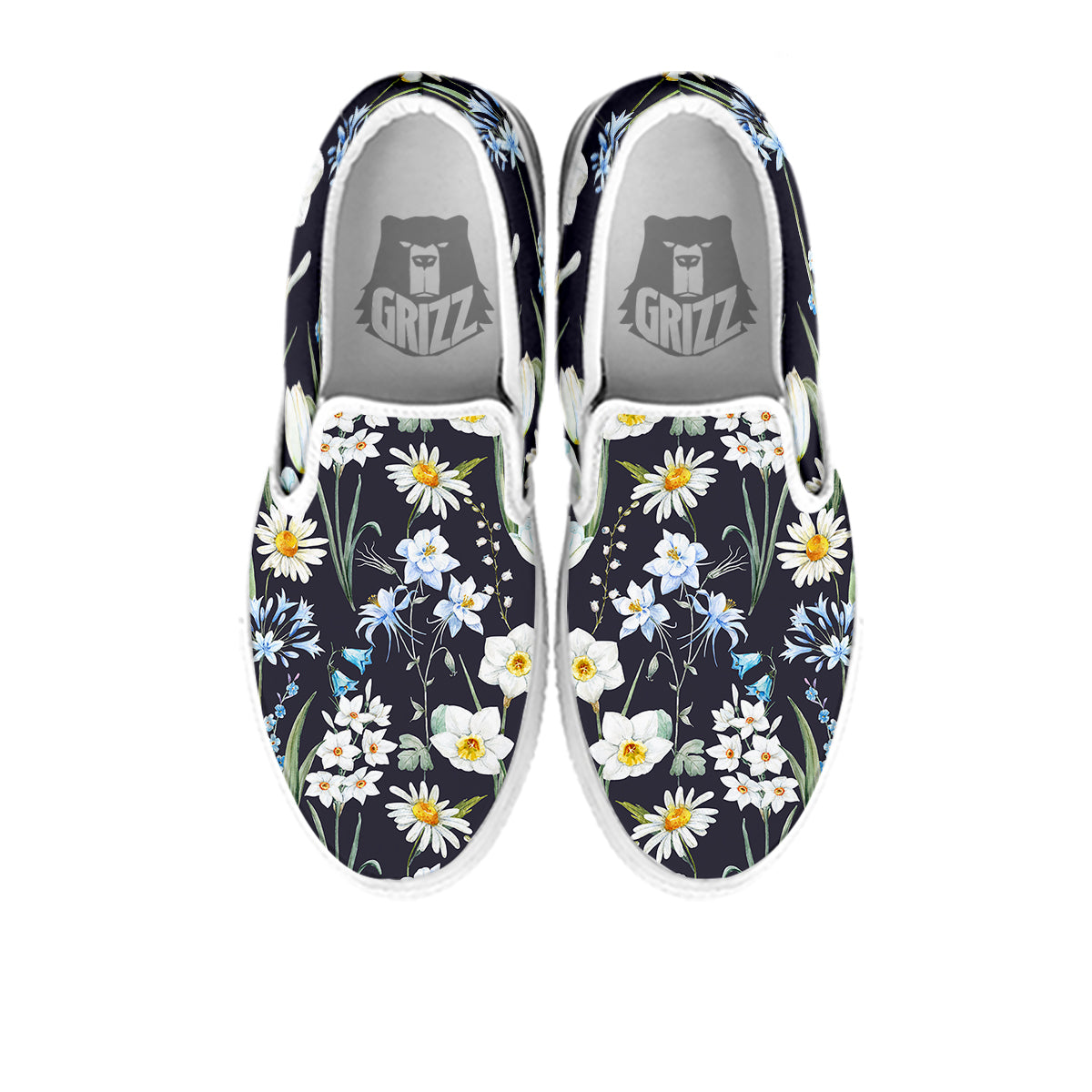 Flower White Daffodil Print Pattern White Slip On Shoes-grizzshop