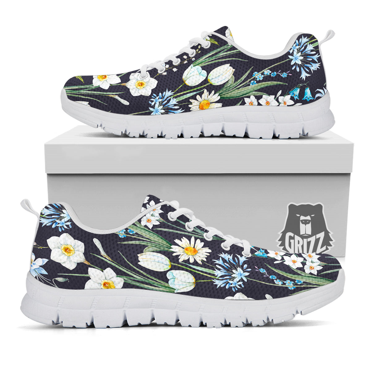 Flower White Daffodil Print Pattern White Sneaker-grizzshop