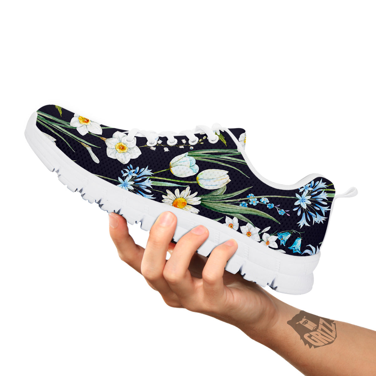 Flower White Daffodil Print Pattern White Sneaker-grizzshop