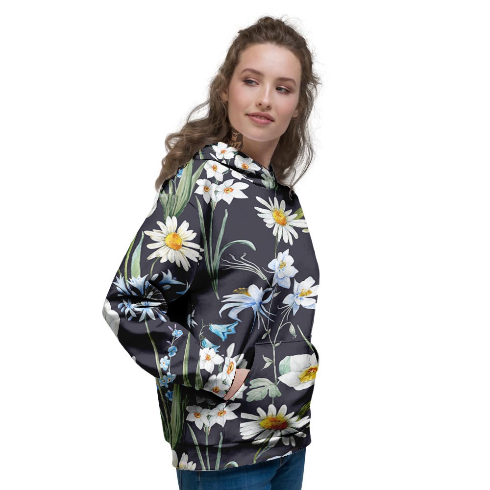 Flower White Daffodil Print Pattern Women's Hoodie-grizzshop