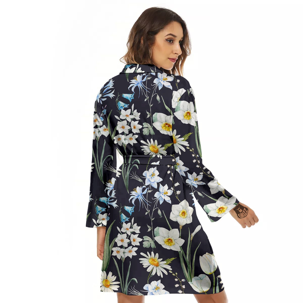 Flower White Daffodil Print Pattern Women's Robe-grizzshop