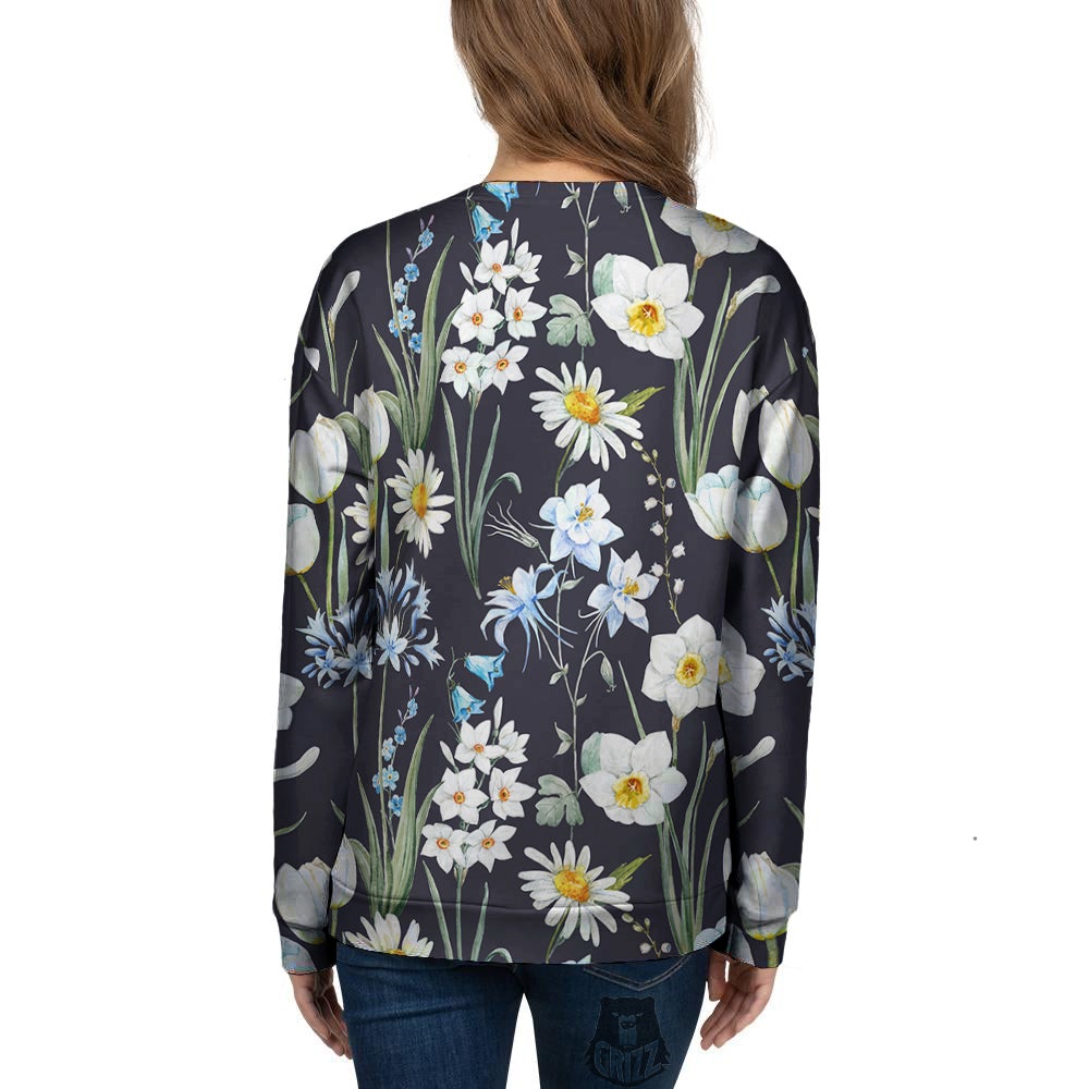 Flower White Daffodil Print Pattern Women's Sweatshirt-grizzshop