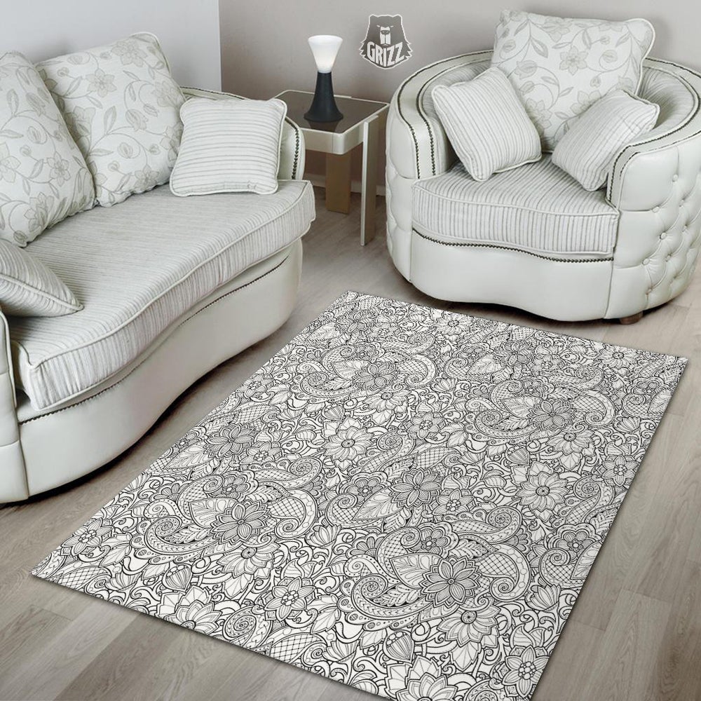 Flower Zentangle Print Pattern Floor Mat-grizzshop