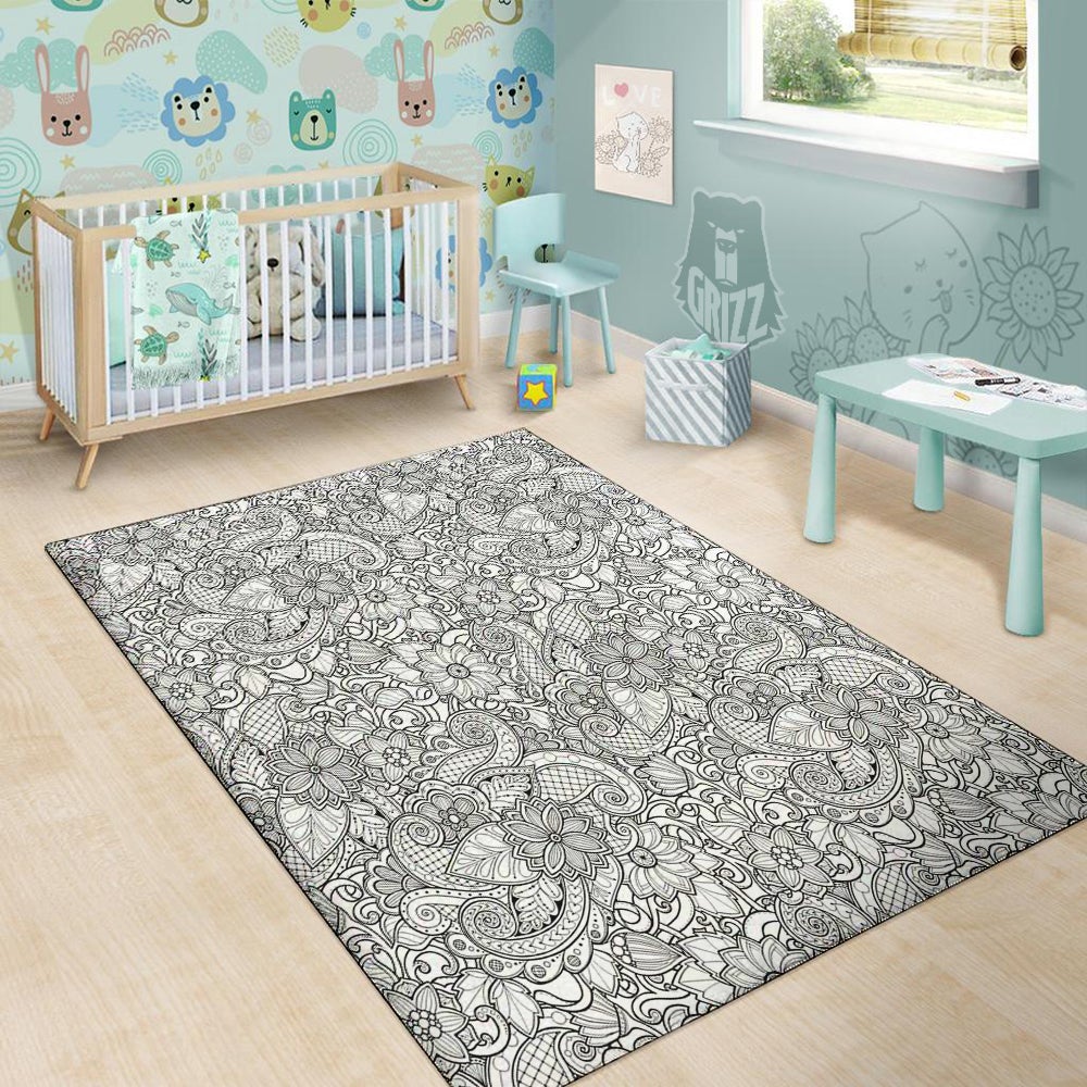 Flower Zentangle Print Pattern Floor Mat-grizzshop