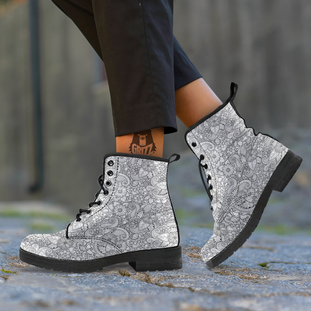 Flower Zentangle Print Pattern Leather Boots-grizzshop