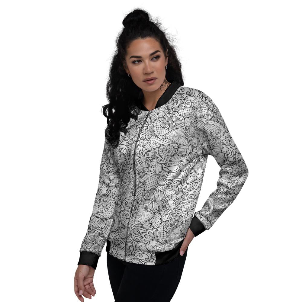 Flower Zentangle Print Pattern Women's Bomber Jacket-grizzshop