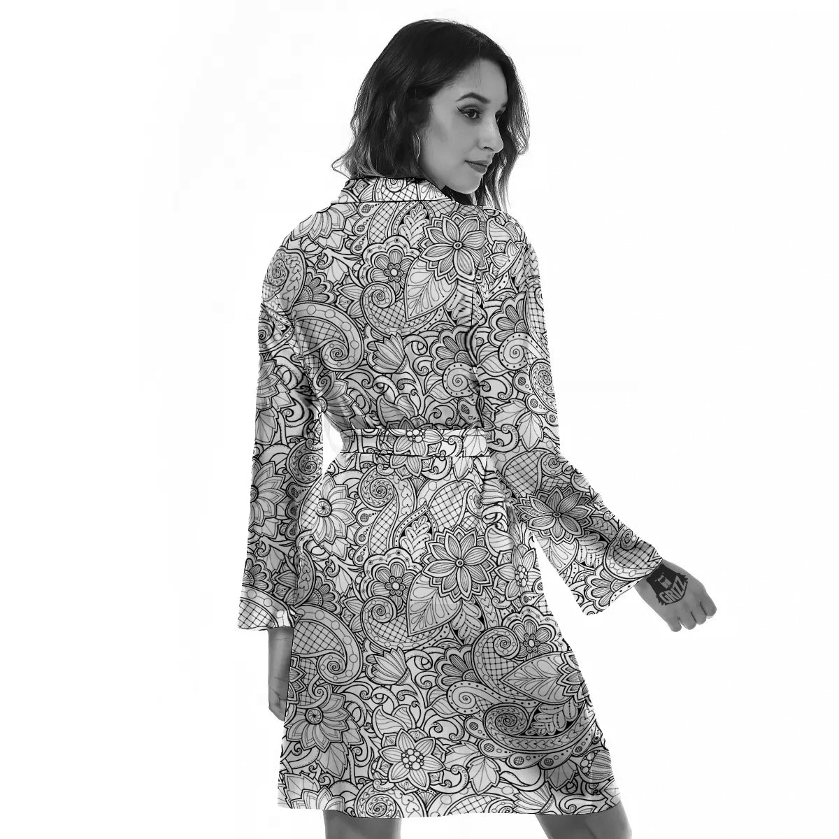 Flower Zentangle Print Pattern Women's Robe-grizzshop