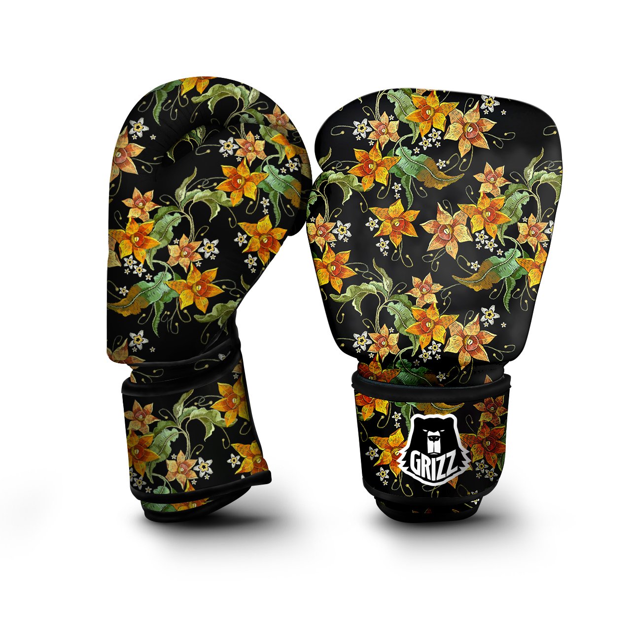 Flower Daffodil Vintage Print Pattern Boxing Gloves-grizzshop
