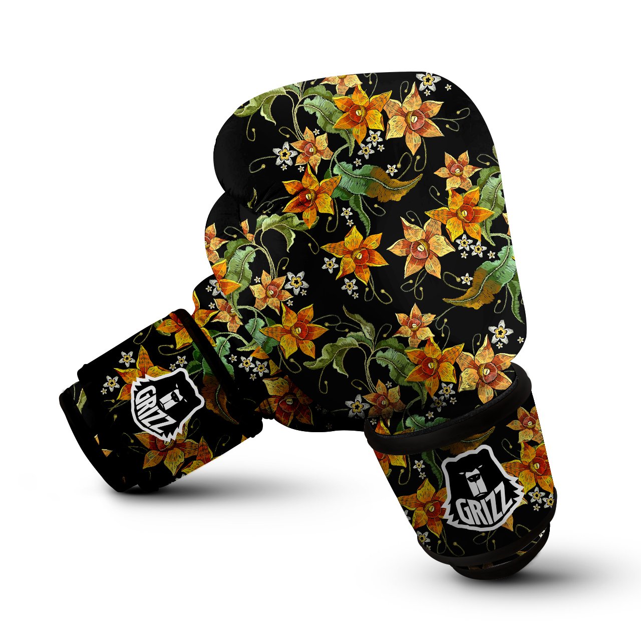 Flower Daffodil Vintage Print Pattern Boxing Gloves-grizzshop