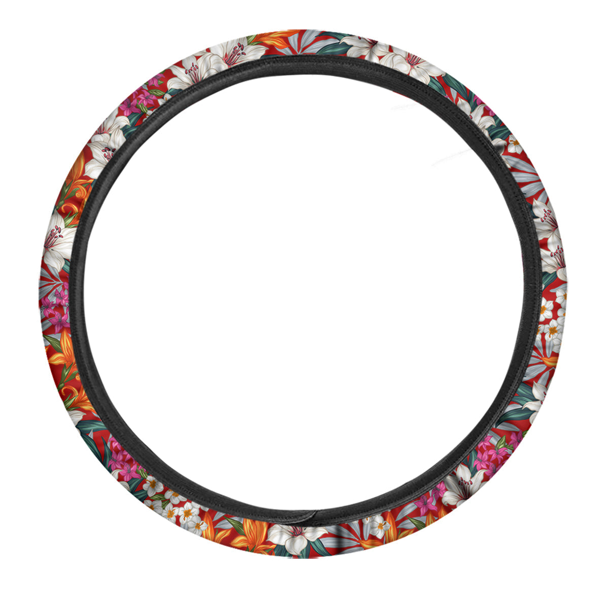 Flowers Aloha Hawaiian Print Pattern Car Steering Wheel Cover-grizzshop