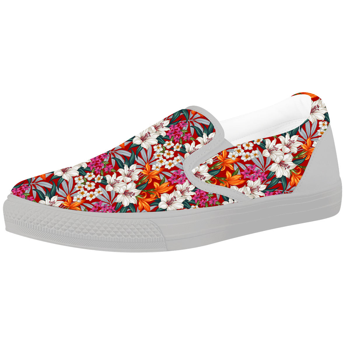 Flowers Aloha Hawaiian Print Pattern White Slip On Shoes-grizzshop