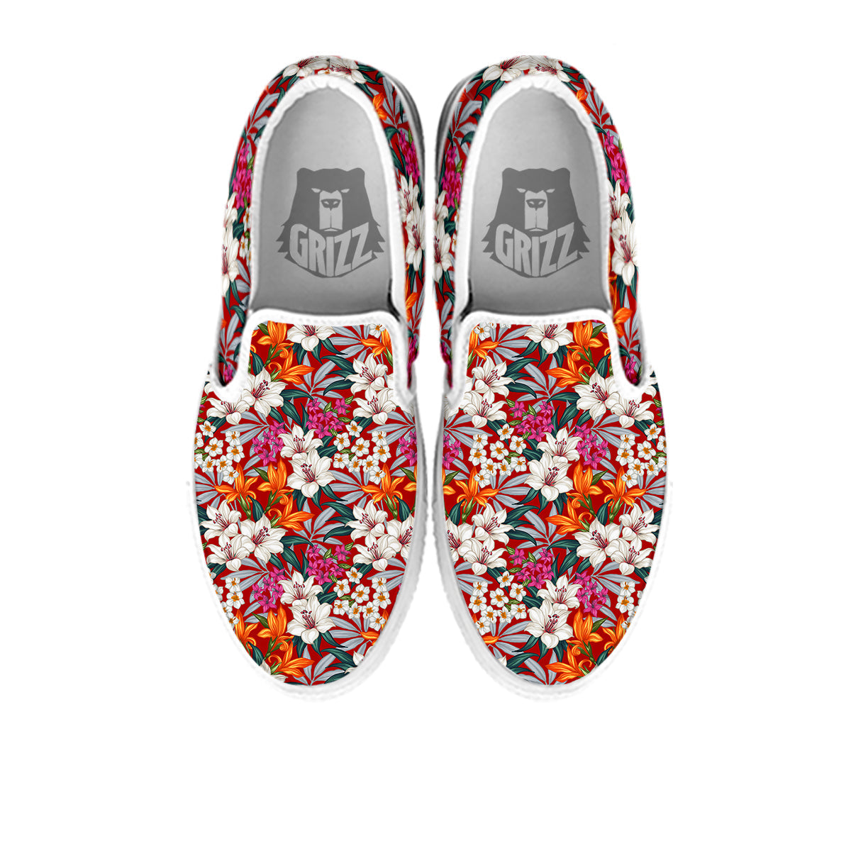 Flowers Aloha Hawaiian Print Pattern White Slip On Shoes-grizzshop