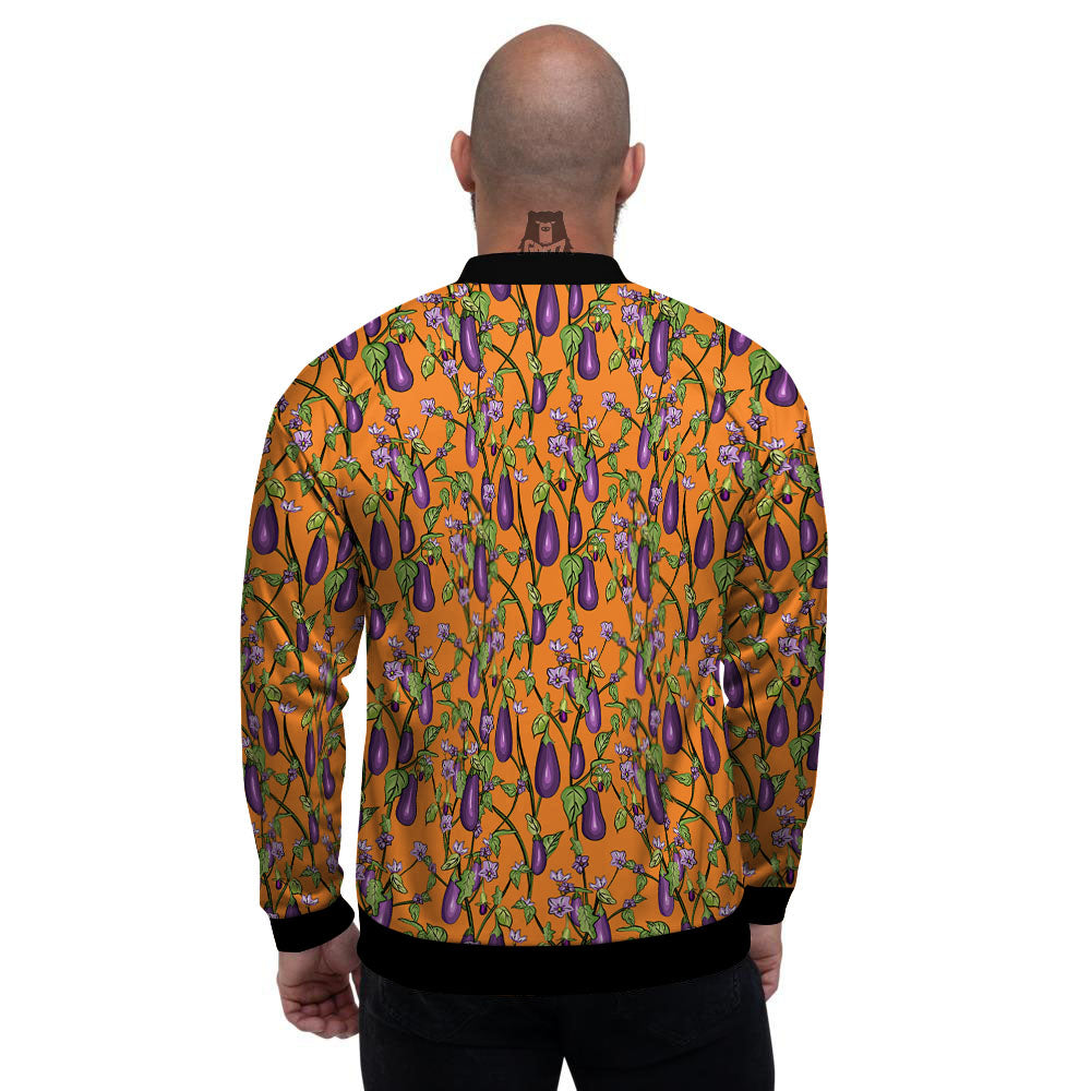 Flowers And Eggplant With Leaves Print Men's Bomber Jacket-grizzshop