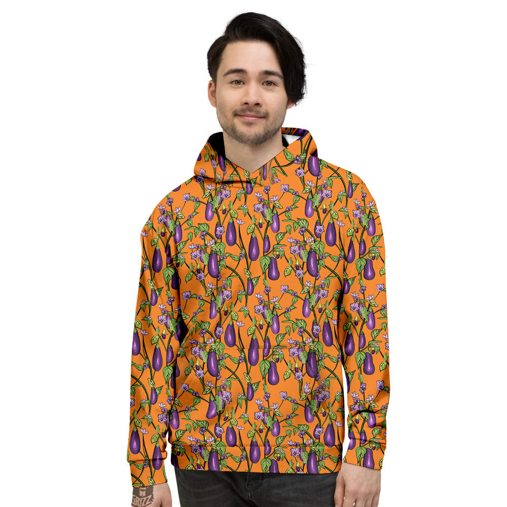 Flowers And Eggplant With Leaves Print Men's Hoodie-grizzshop