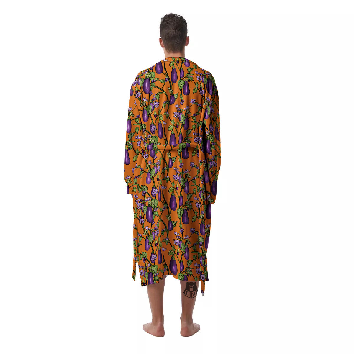 Flowers And Eggplant With Leaves Print Men's Robe-grizzshop