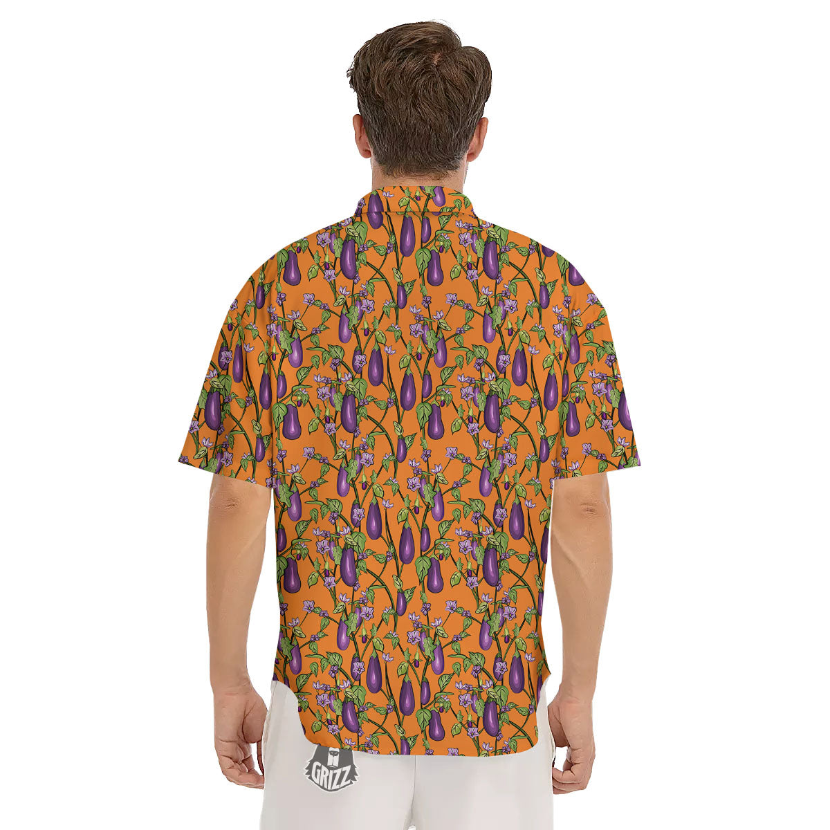Flowers And Eggplant With Leaves Print Men's Short Sleeve Shirts-grizzshop