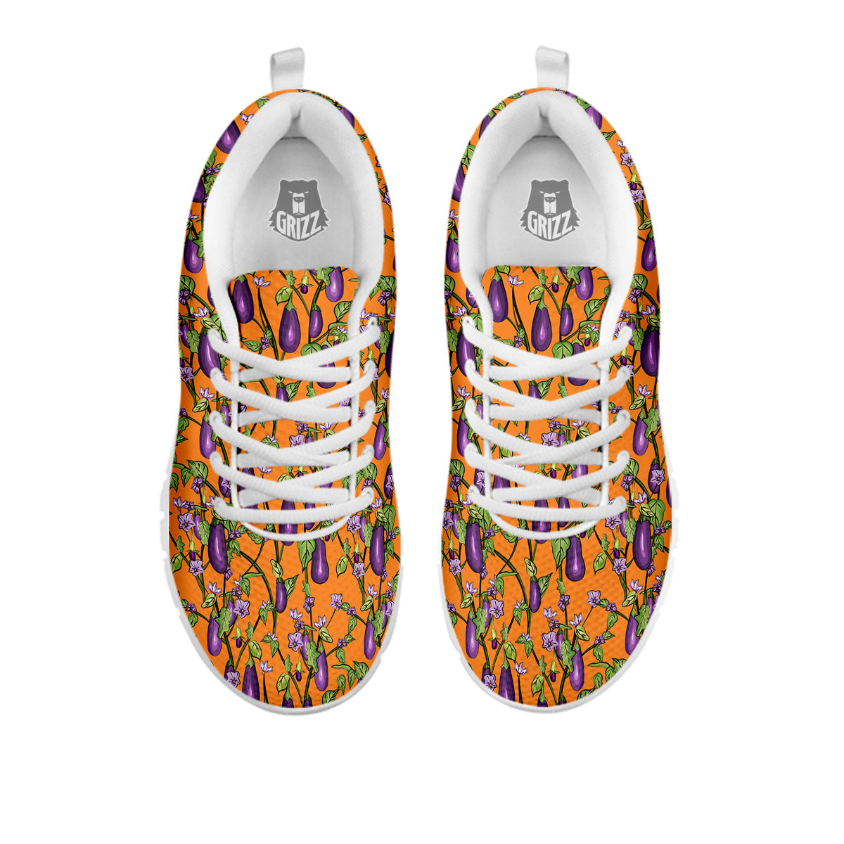 Flowers And Eggplant With Leaves Print White Sneaker-grizzshop