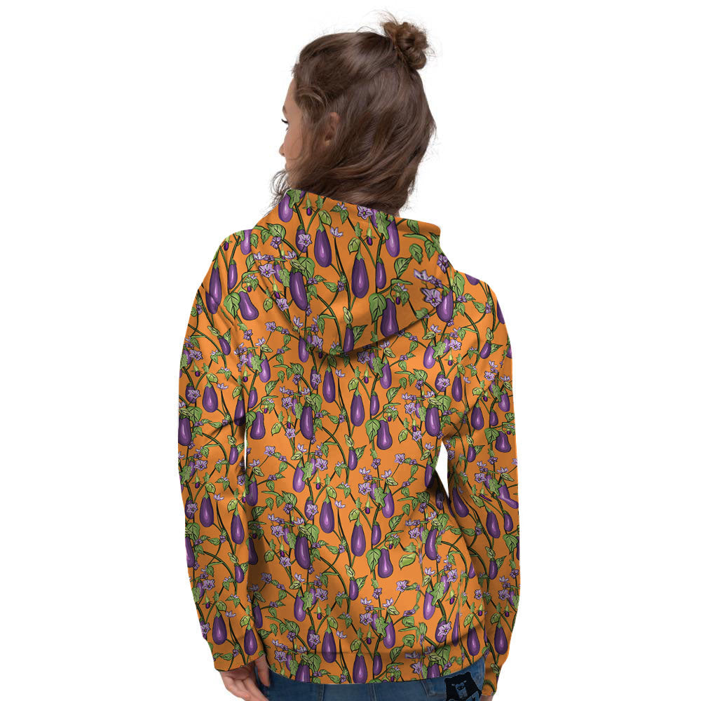Flowers And Eggplant With Leaves Print Women's Hoodie-grizzshop