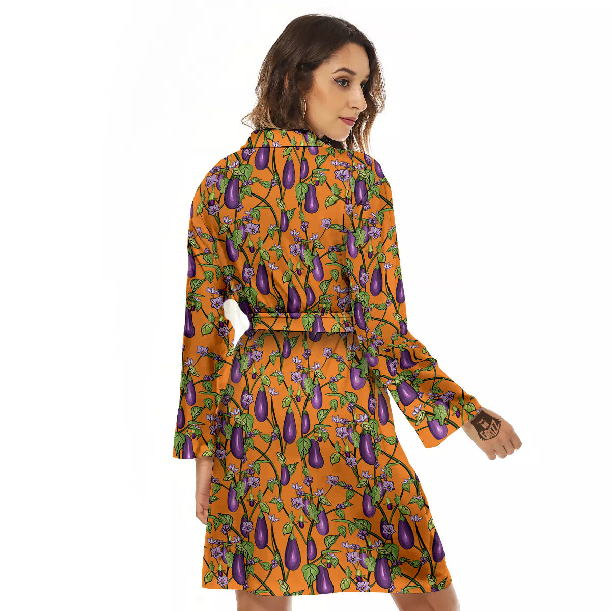 Flowers And Eggplant With Leaves Print Women's Robe-grizzshop