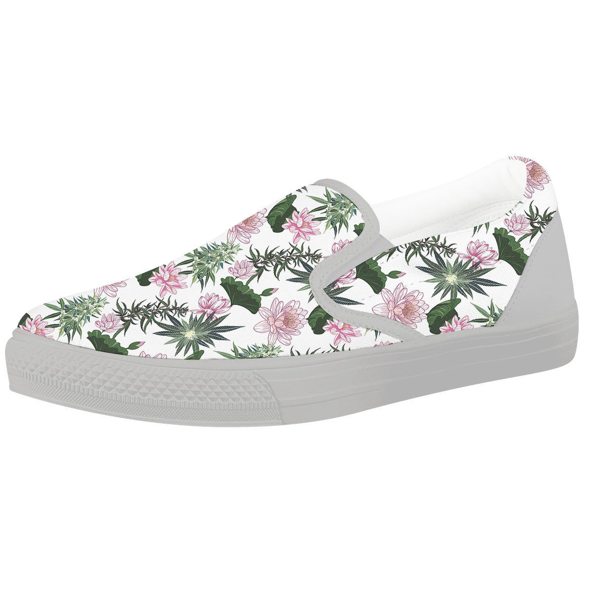 Flowers And Hemp Leaves Print Pattern White Slip On Shoes-grizzshop