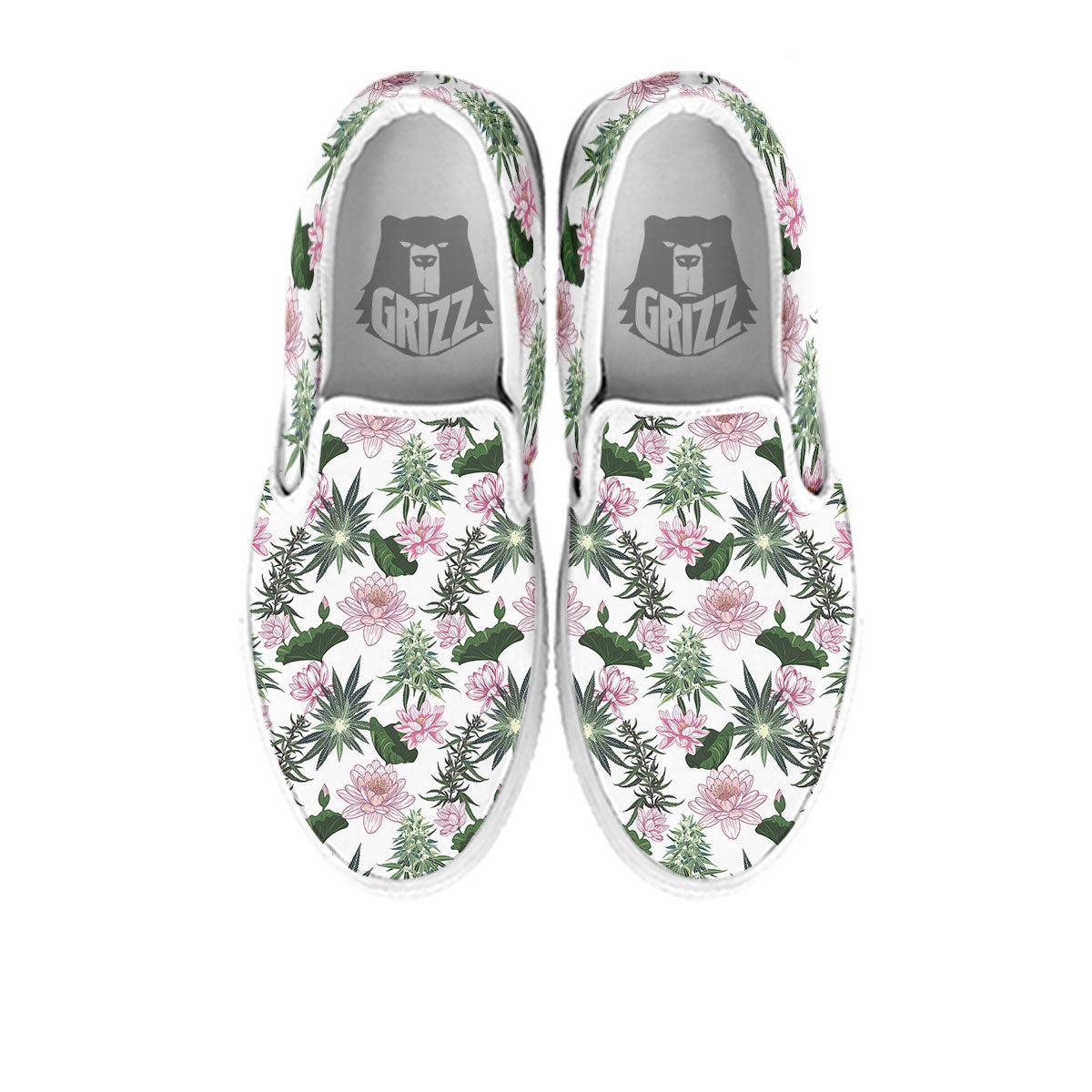 Flowers And Hemp Leaves Print Pattern White Slip On Shoes-grizzshop
