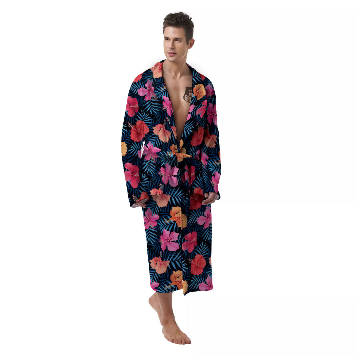 Flowers Exotic Hibiscus Print Pattern Men's Robe-grizzshop