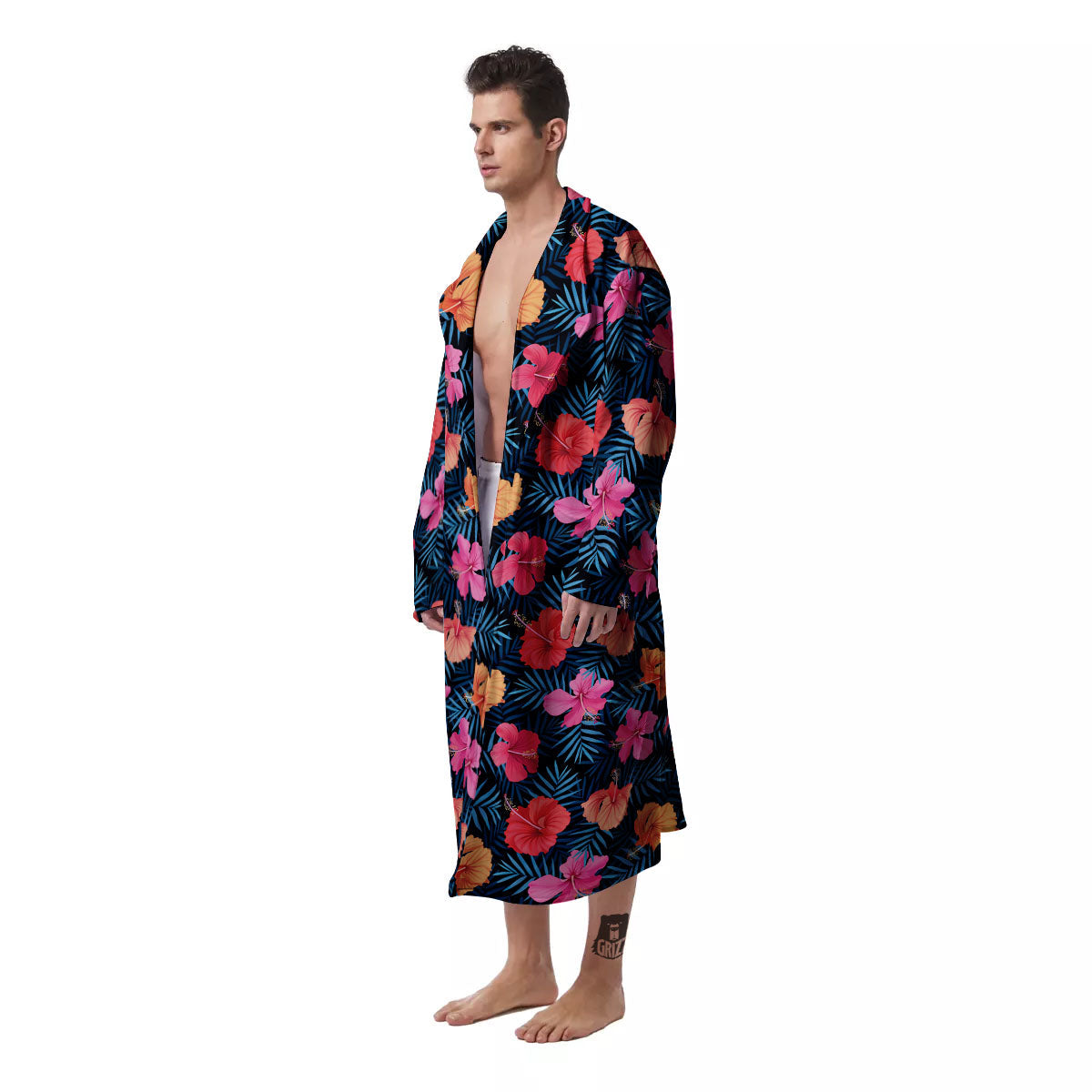 Flowers Exotic Hibiscus Print Pattern Men's Robe-grizzshop