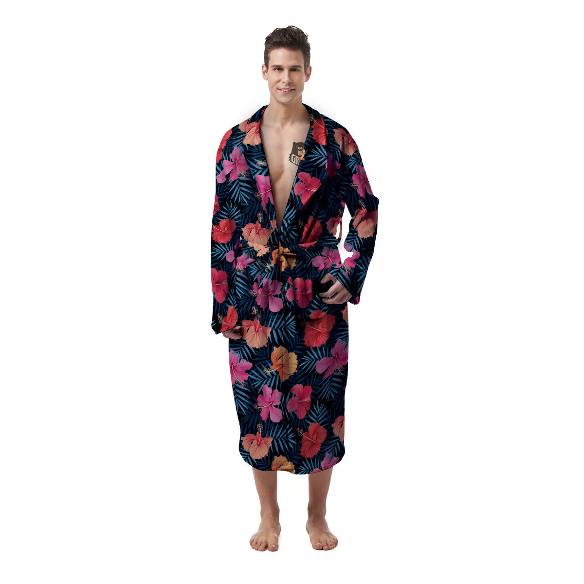 Flowers Exotic Hibiscus Print Pattern Men's Robe-grizzshop