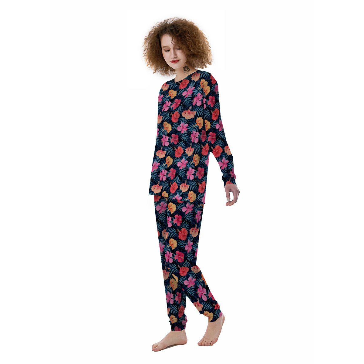 Flowers Exotic Hibiscus Print Pattern Women's Pajamas-grizzshop