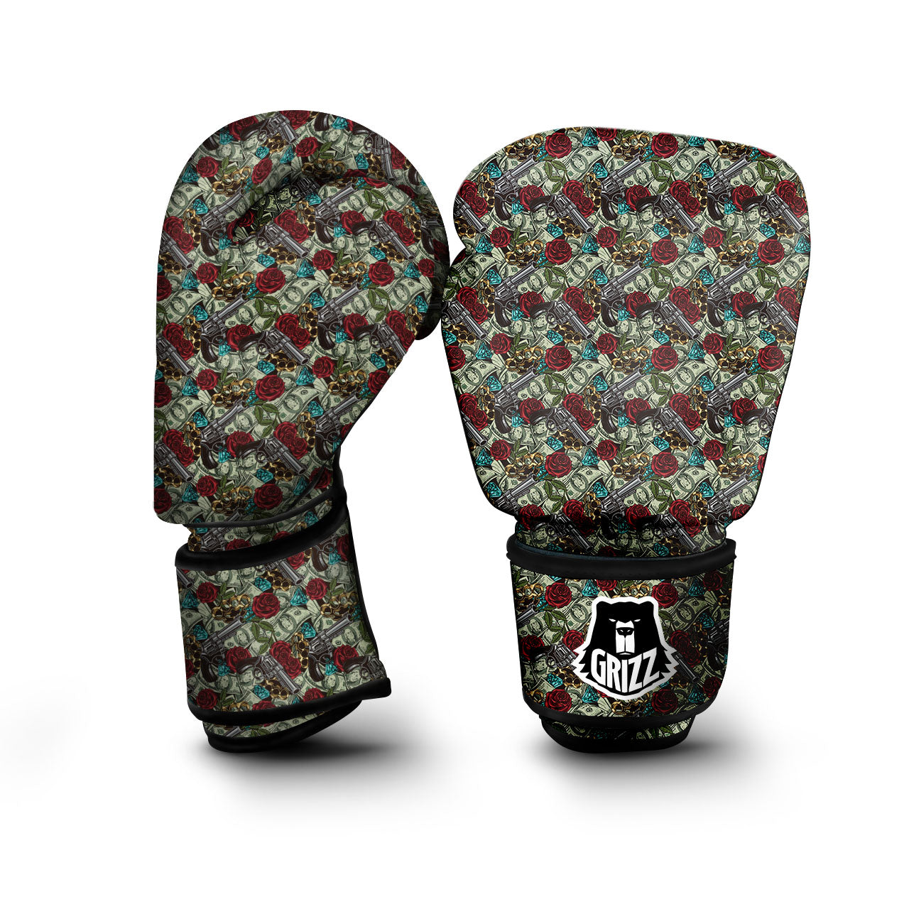 Flowers Guns And Print Pattern Boxing Gloves-grizzshop