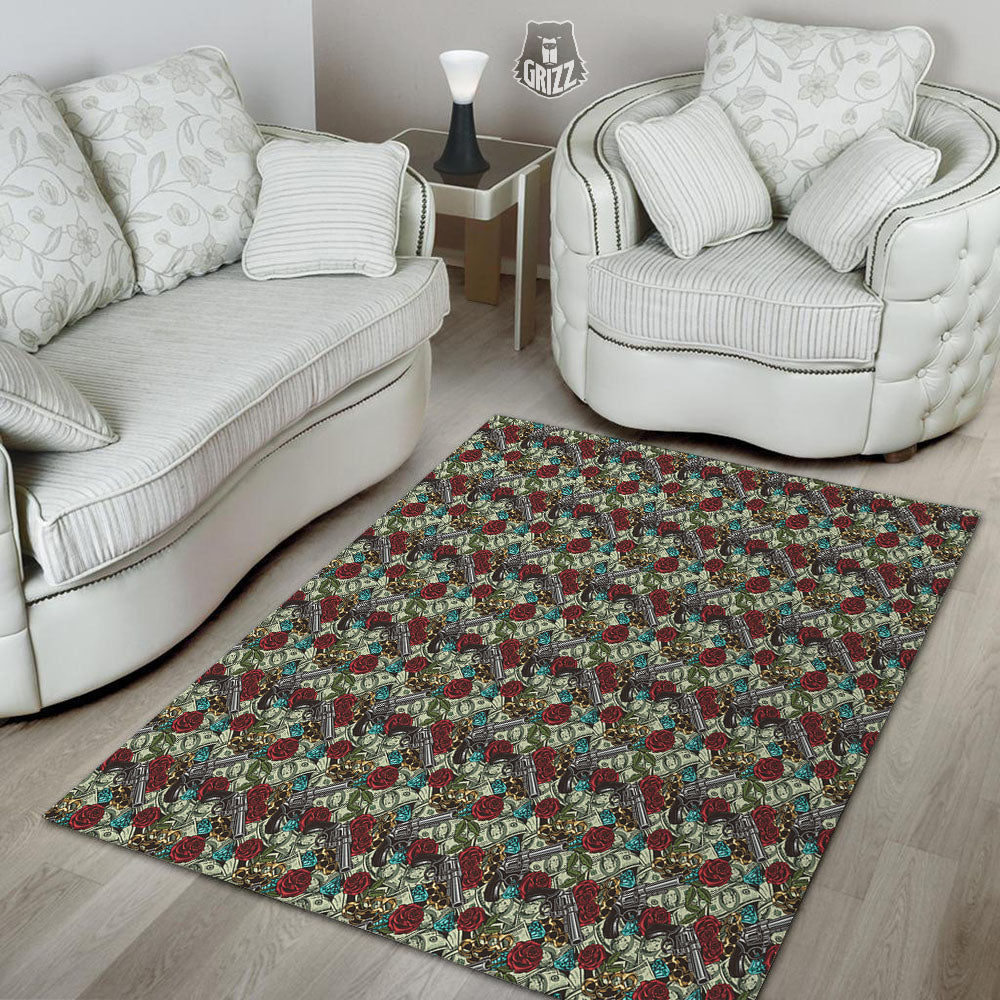 Flowers Guns And Print Pattern Floor Mat-grizzshop