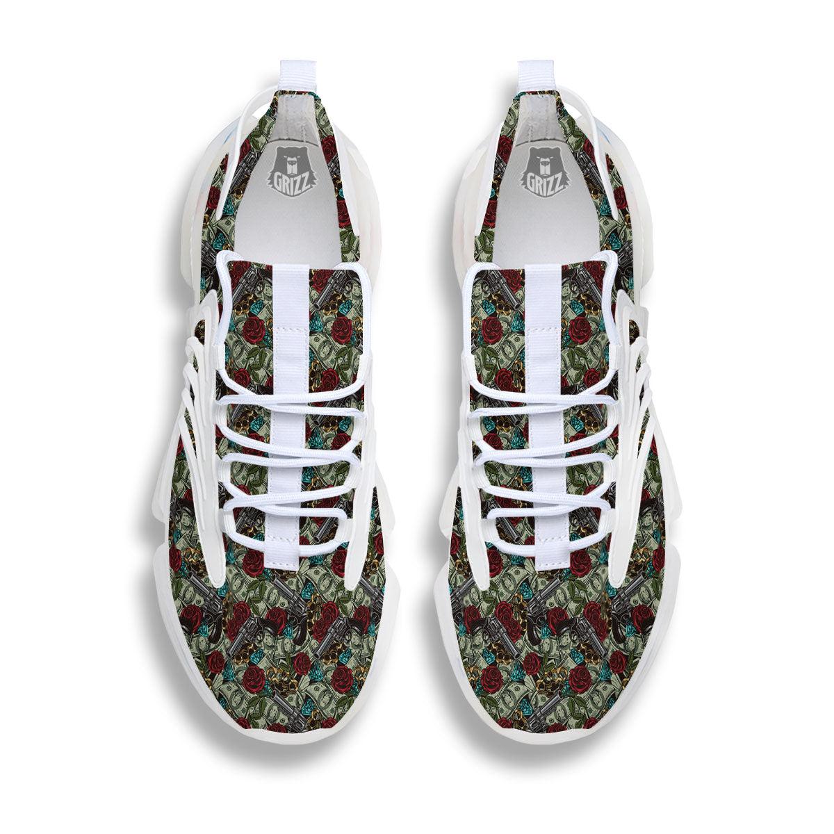 Flowers Guns And Print Pattern White Gym Shoes-grizzshop