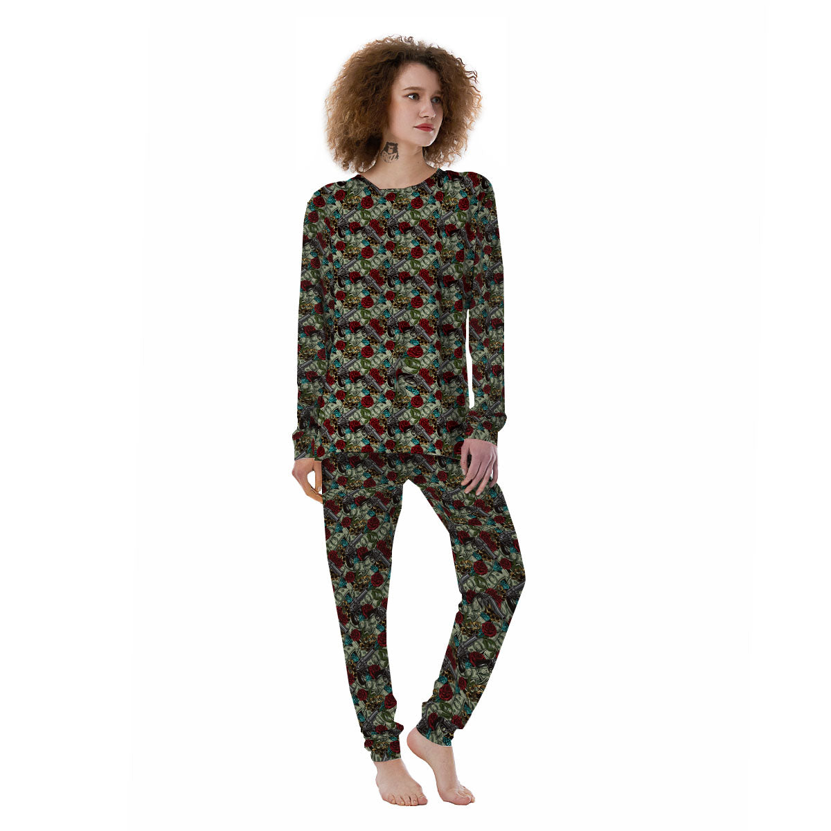 Flowers Guns And Print Pattern Women's Pajamas-grizzshop