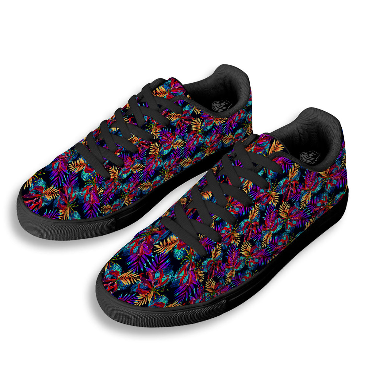 Flowers Hawaii Exotic Print Pattern Black Low Top Sneakers-grizzshop