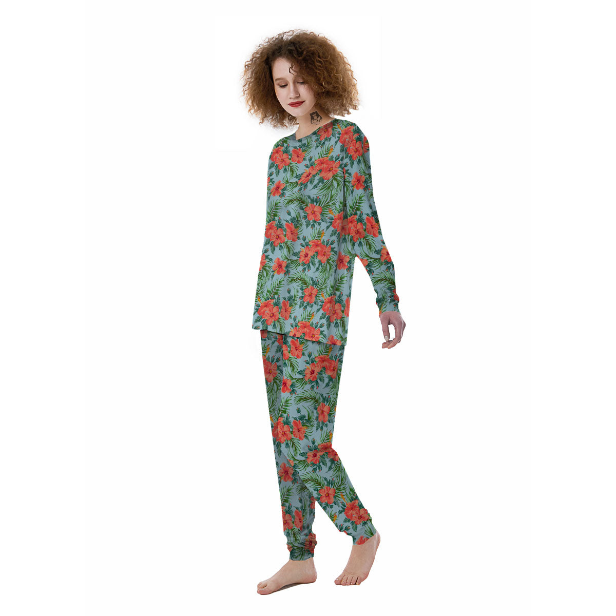 Flowers Hawaiian Hibiscus Print Pattern Women's Pajamas-grizzshop