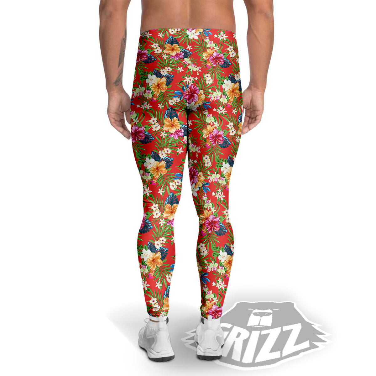Flowers Hibiscus Colorful Print Pattern Men's Leggings-grizzshop