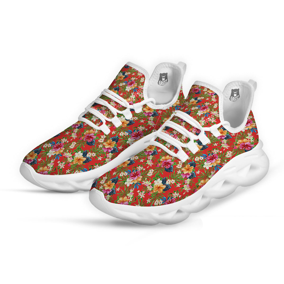 Flowers Hibiscus Colorful Print Pattern White Running Shoes-grizzshop