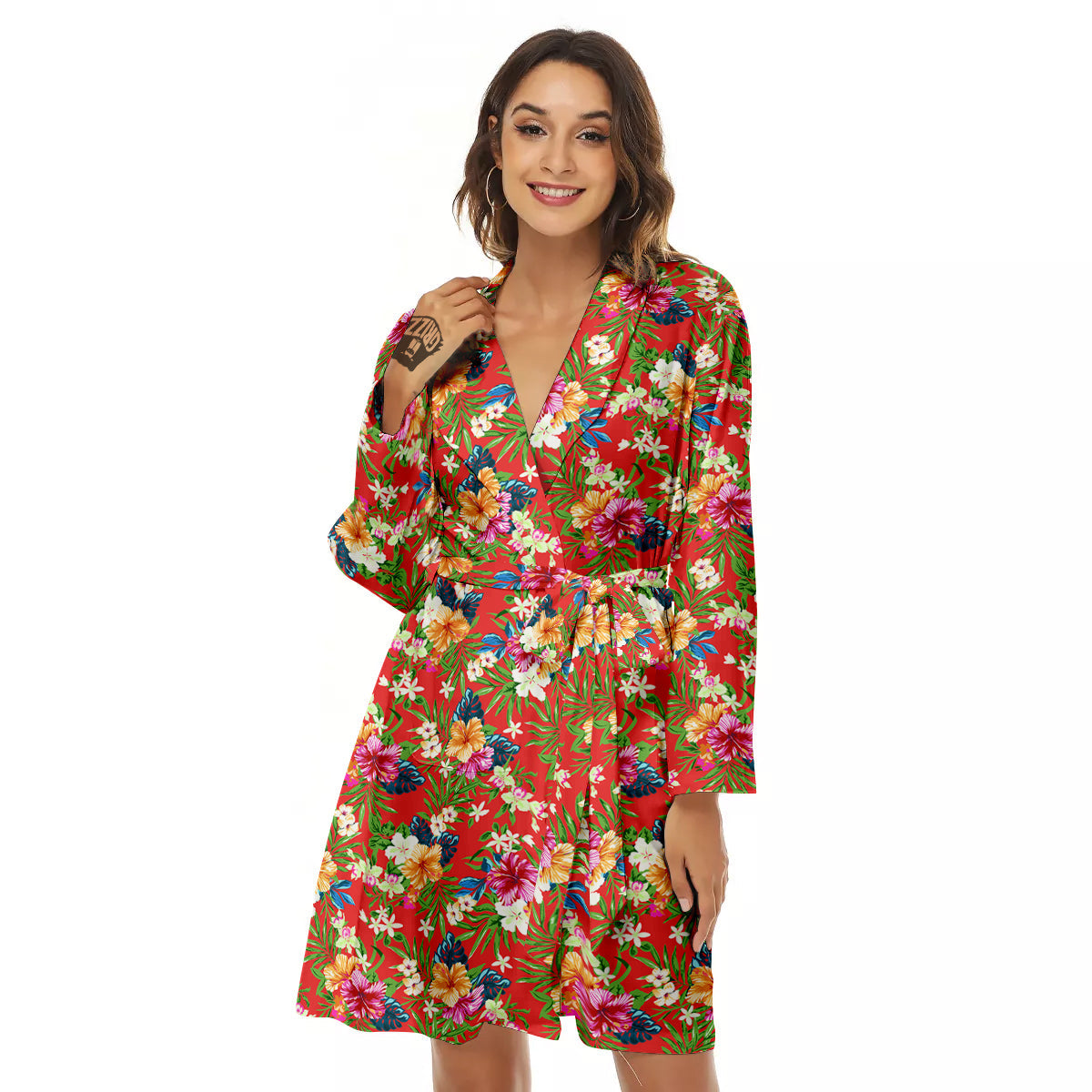 Flowers Hibiscus Colorful Print Pattern Women's Robe-grizzshop