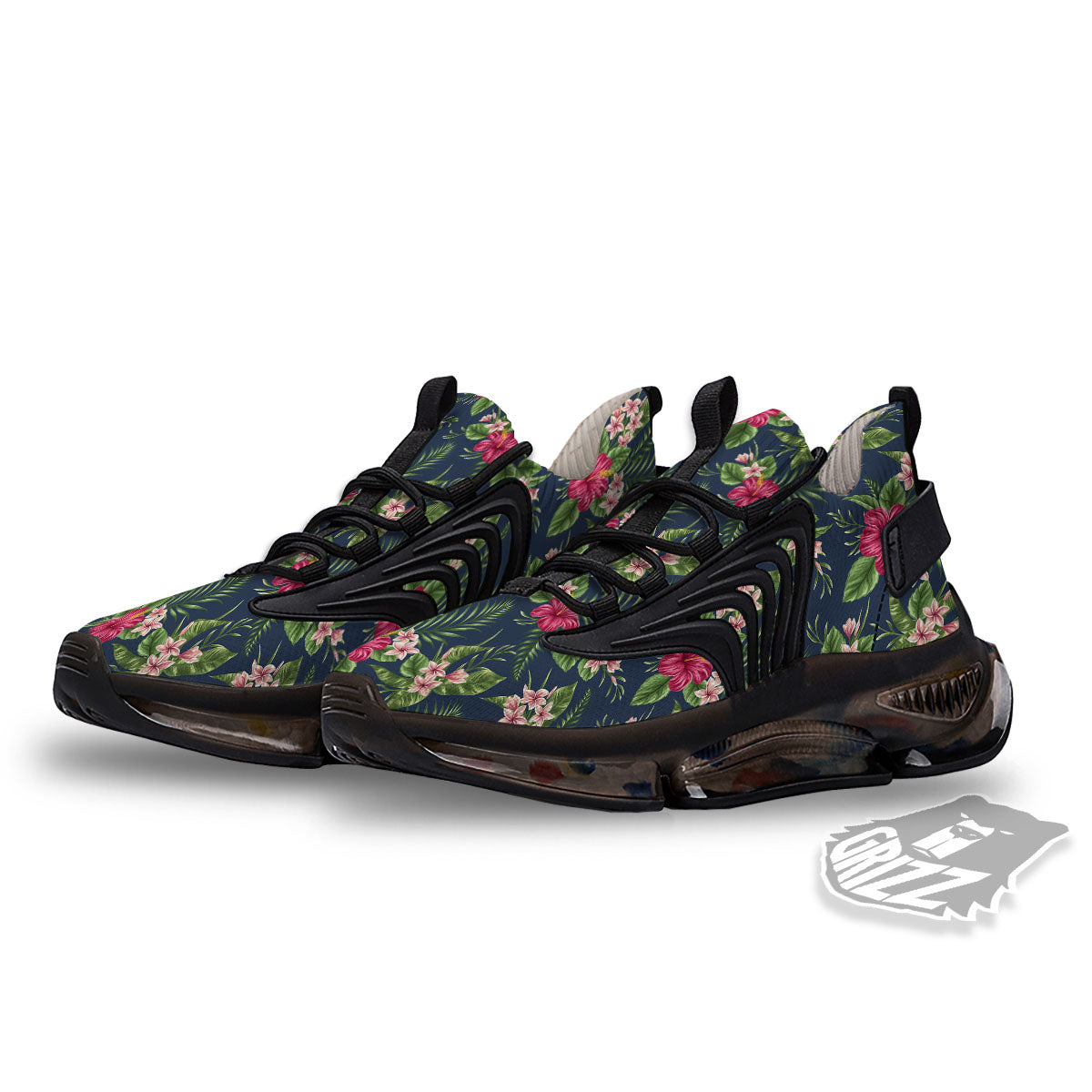 Flowers Hibiscus Plumeria Print Pattern Black Gym Shoes-grizzshop