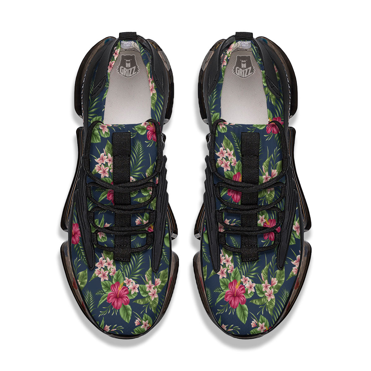 Flowers Hibiscus Plumeria Print Pattern Black Gym Shoes-grizzshop