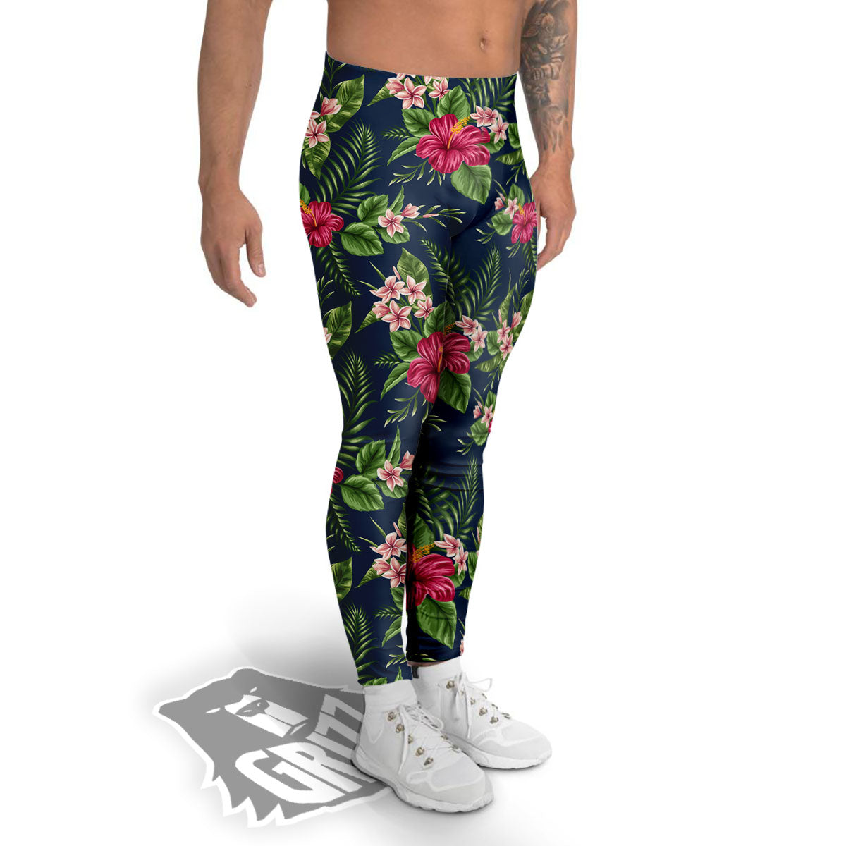 Flowers Hibiscus Plumeria Print Pattern Men's Leggings-grizzshop